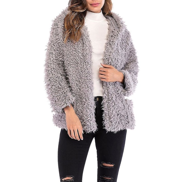 Kvinnor Huvtröja Kort Rock Casual Långärmad Lös Faux Shearling Dragkedja Varm Cardigan L A