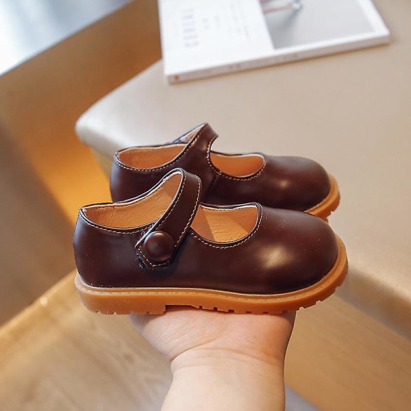 Barn koreanska läderskor pojkar och flickor mjuka botten casual skor baby stora huvud pumpar ärtor skor Beige 29