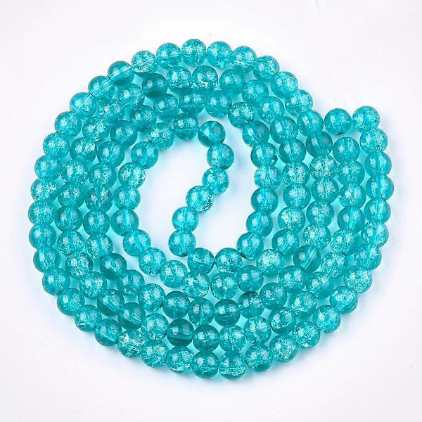 1Strand Krakelert Glassperler Tråder Runde Mørk Turkis 10mm Hull: 1.3~1.6mm ca 80 stk/tråd 79.8 cm