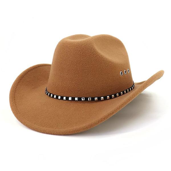 Länsimainen cowboy- ja cowgirl-hattu, pinselikärkinen keinotekoisesta huovasta valmistettu cowboy-hattu Khaki
