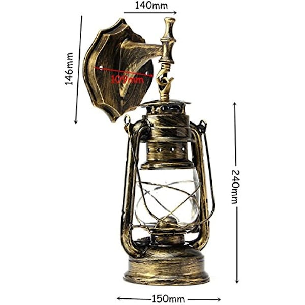 Bcyhh Vegglampe Vintage Rustikk Klassisk Industriell Vegglampe Smidd Jern Lantern 1 X E27 220 V Retro Metall Kreativ Lampe Vegglys Sti Lys Natt