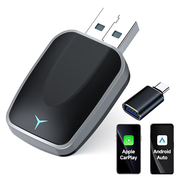 Trådlös Carplay och Android Auto-adapter, 2 i 1-sticka konverterar trådbunden Android Auto/Carplay till trådlös, lämplig för bilar med AA