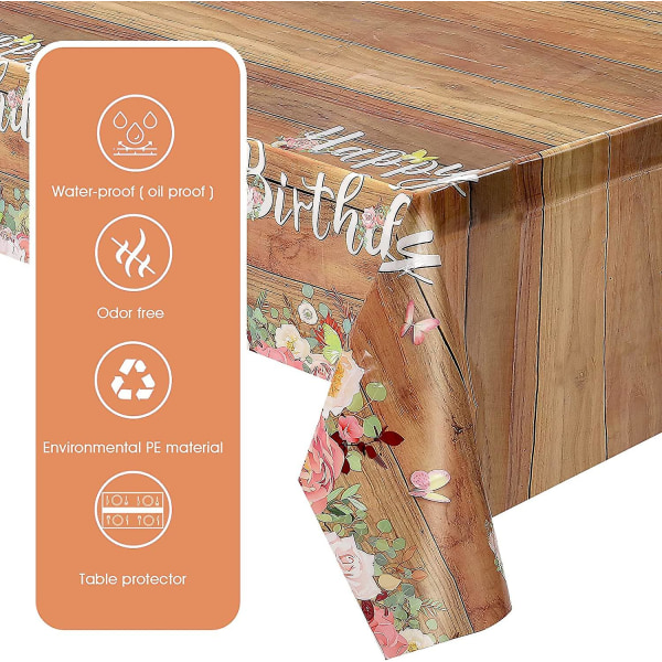2 Stykker Brun Dug, 137x274 cm Træmønstret Dug Plastik Rustik Dug Rektangulær Borddækning Til Køkken Spisestue Grill Picnic Au