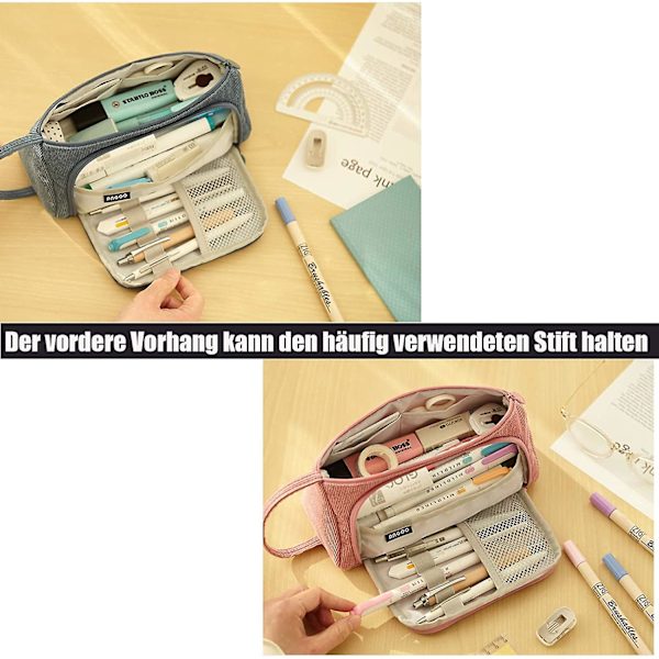 Pennfodral med 3 fack, stor kapacitet 1 st blå