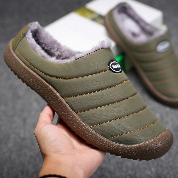 Mænds Tøfler Varme Vinterstøvler Til Kvinder Indendørs Hus Slip On Med Bomuld Udendørs 2Kby-6 Khaki 46