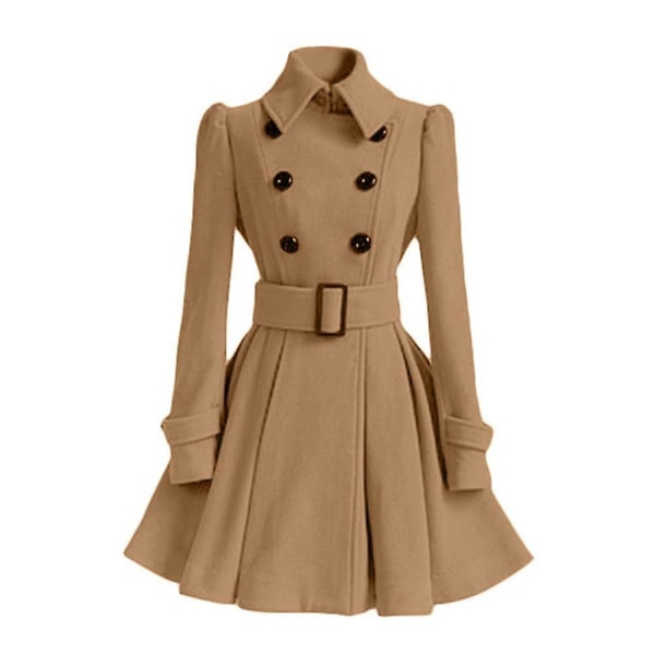 Dam vinterrockar dubbelknäppt elegant vintage mode filt trenchcoat M Gray