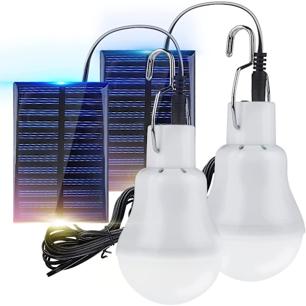 2 Bærbare solcellelamper for camping, LED solcellepære solcelle nødlys
