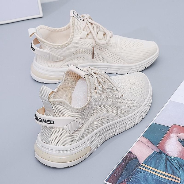 Dame Sneakers Pustende Flyvevevde Løpesko Fra7701 Beige EU 36