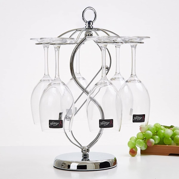 Vinglashållare - Bänkskiva metallvinhållare Vertikal vinglasställ för barköksbord, erbjuder 6 vinglas, silver