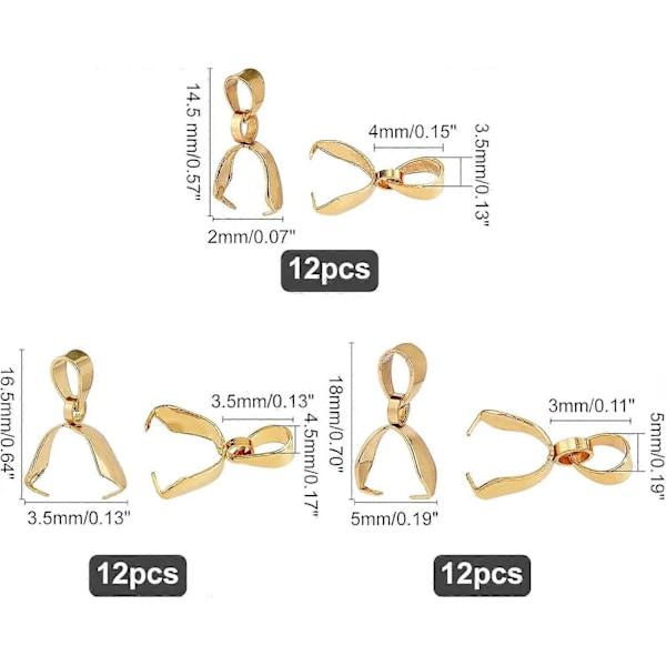 36 stk. 3 Stiler Gullfargede Klypebeslag 304 Rustfritt Stål Ispigg Klypebeslag Charms Låser Koblinger for DIY Håndverk Smykkefremstilling Hull 3,5-4mm Lang