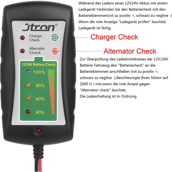 12/24 V DC Bilbatteritester med LED-generator til bil, motorcykel, lastbil, batteri