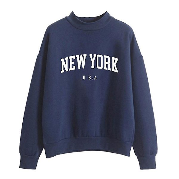 Dame Letter Print Langærmet Sweatshirt Toppe Pullovers Navy M