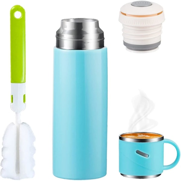 Vakuumflaska 410ml, återanvändbar resmugg med lock, isolerad vattenflaska (410ml/ 13.87oz, himmelsblå)