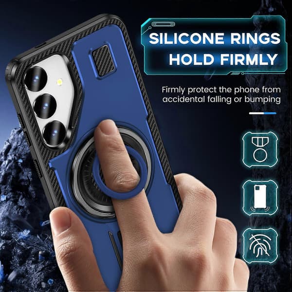 TPU PC-deksel med støtte og silikonfingerstropp til Samsung Galaxy S25 - Hvit Blue