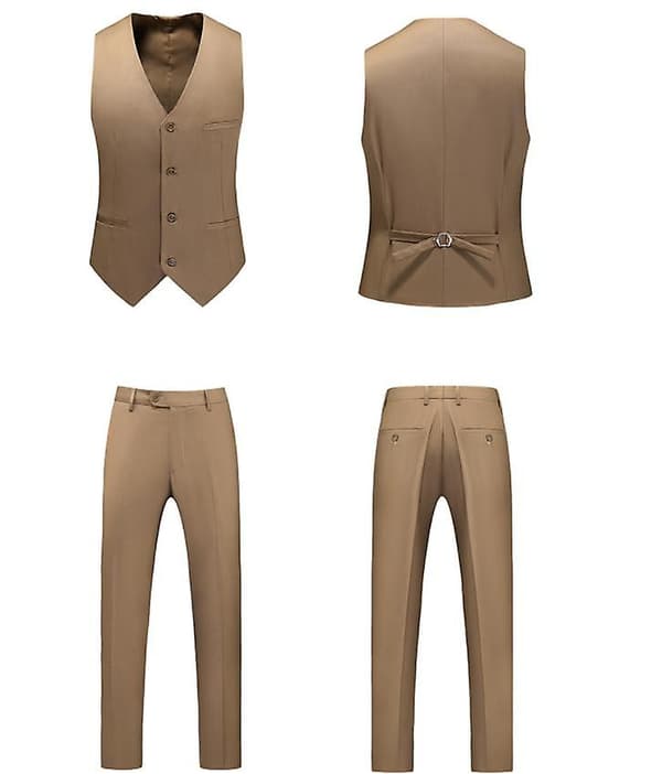 Herrkostymer 2 knappar Slim Fit 3 delar kostym khaki S