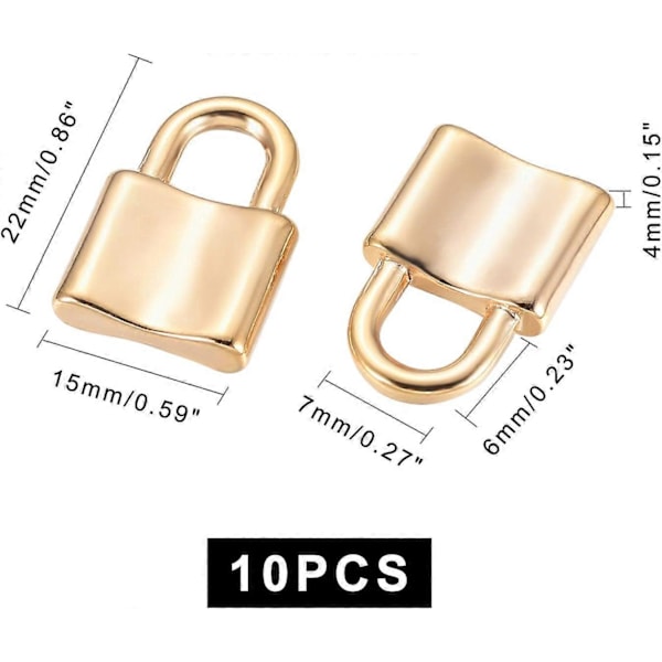 10 stk. 22 mm gyldne hængelås charms 304 rustfrit stål vedhæng kærlighedslås mønster charms 6x7 mm store hul vedhæng til DIY halskæder smykkefremstilling tilbehør