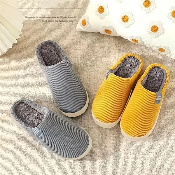 Enfärgade partofflor, lediga slip on plyschfodrade skor, bekväma inomhus hemtofflor yellow EU36 37