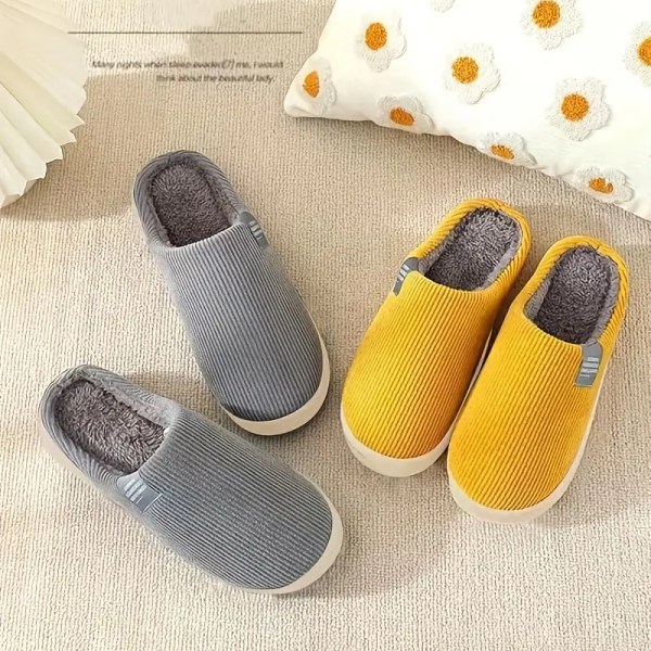 Ensfarvede Par Hjemmesko, Afslappet Slip-On Med Plysfoer, Komfortable Indendørs Hjemmesko Coffee EU40 41