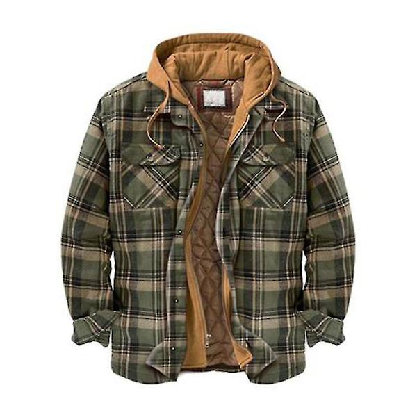 Herre Varm Vatteret Foret Bomuldsjakke Med Hætte Knap Ned Lynlås Lange Ærmer Plaid 4XL Color 12