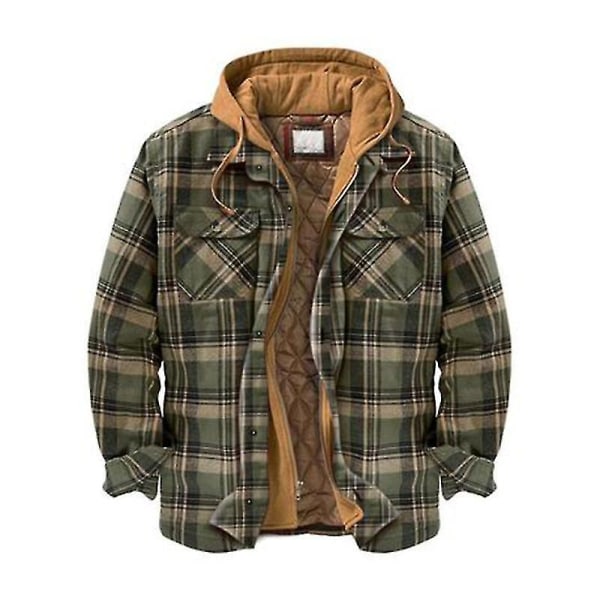 Herre Varm Vatteret Foret Bomuldsjakke Med Hætte Knap Ned Lynlås Lange Ærmer Plaid 5XL Color 10