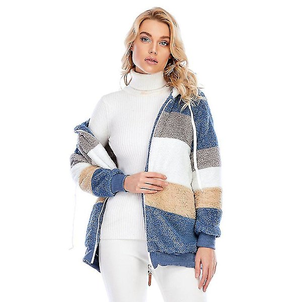 Naisten takki hupulla, muodikas, pitkähihainen, tuulenpitävä, lämmin ja väljä 4XL Blue