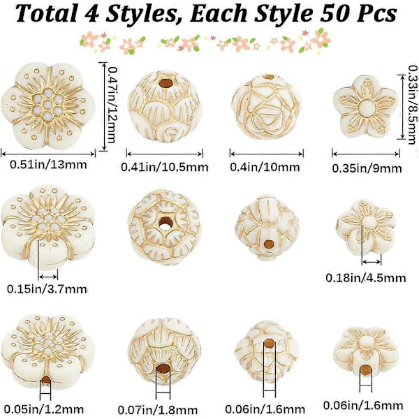 1 Ask 200 st Flower Spacer Beads Akryl Guld Beads Resin Ros Blommor Plätering Gyllene Chakra Energi Lotus Blomma Lösa Spacer Beads Bulk för Smycken Ma