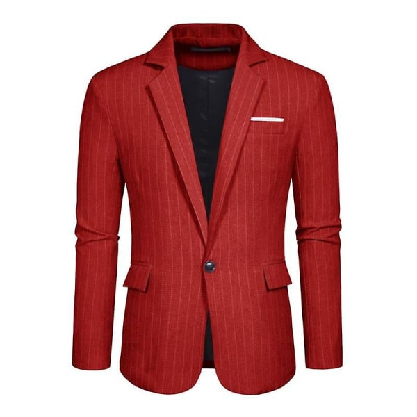 Herre Blazer Slim Fit Jakke, Enkeltspent Blazer med Én Knapp Red M