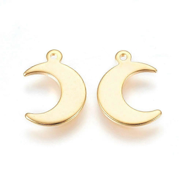 5 st 304 Rostfritt Stål Berlocker Måne Guld 15,5x11x1mm Hål: 1,5mm
