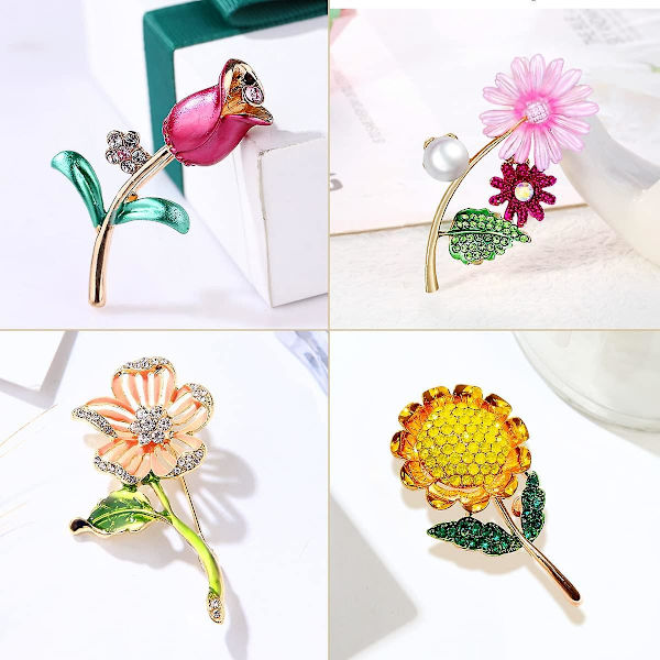 4 kpl Tyylikkäitä Kukkabrooches-neuloja naisille Rhinestone Pearl -rintaneuloja ja muoti Rose Lapel -rintaneuloja naisille tytöille juhliin päivittäisiin koruihin