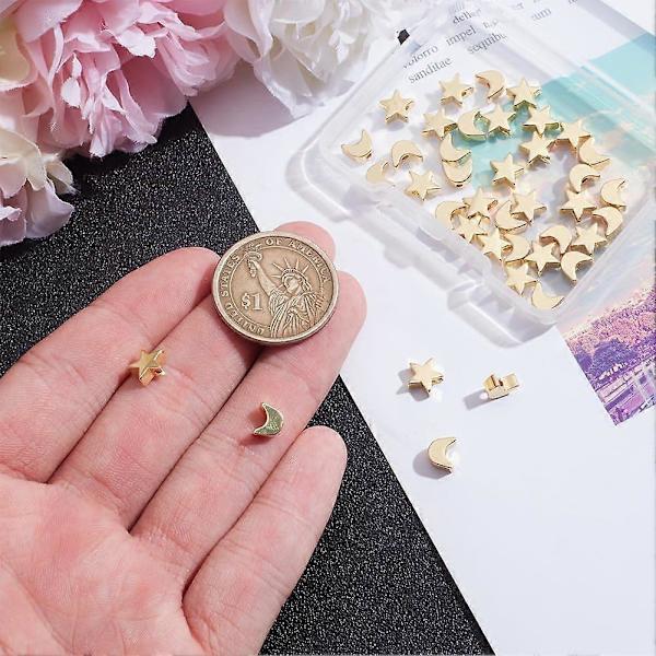 40 st 2 Stilar Mässing Måne Stjärna Pärlor 18K Guldförgylld Platt Pärla Blandad Form Distans Pärlor Långvarig Gyllene Måne Stjärna Pärlor för DIY Smyckestillverkning Cr