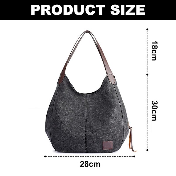 Dam Multi Pocket Axelväska, Canvas Handväska Handväska, Enstaka Axelväska, Artistisk Och Minimalistisk Blue*Black