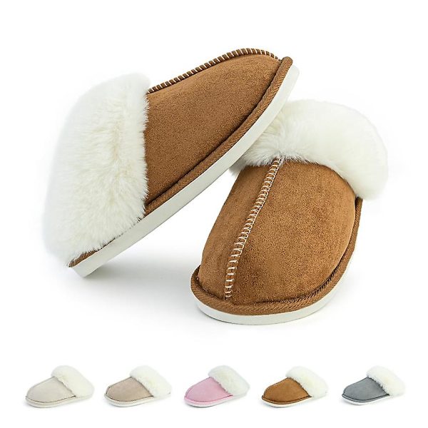 Mjuka tofflor för kvinnor och män, fluffiga mjuka varma hemmtofflor Brown 44-45
