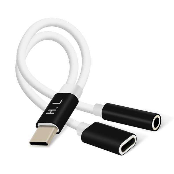 USB-C til 3,5 mm Jack og USB-C Lyd- og Ladeadapter Kompakt 12cm - Svart