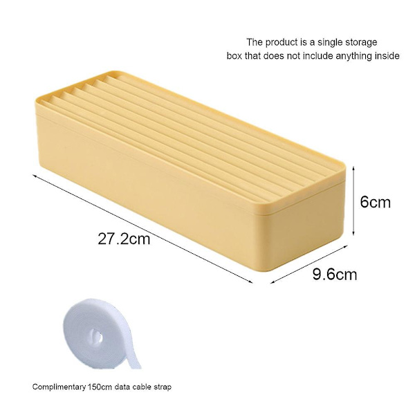 Plastik Kabelorganiseringsboks med Rum, Opbevaringskasse til Skrivebordstilbehør med Låg og Kabelbindere, 27,2*9,6*6cm yellow