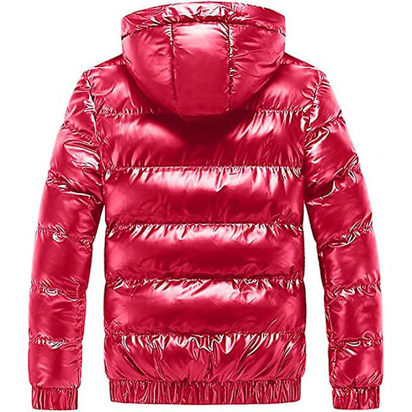 Herr glänsande dunjacka avtagbar huva vinter tjock värme pufferjacka Red 2XL