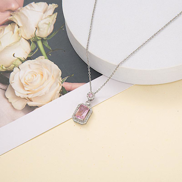 Akvamarin Fe-stil Simuleret Diamant Kravebenskæde Med Diamant Vedhæng Halskæde Til Kvinder (pink)