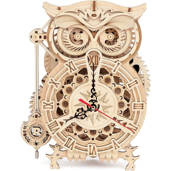 3d träpussel Rokr Owl Clock - Mekanisk modellbyggsats för vuxna 161st Klockpussel Kreativ present Heminredning för familjen