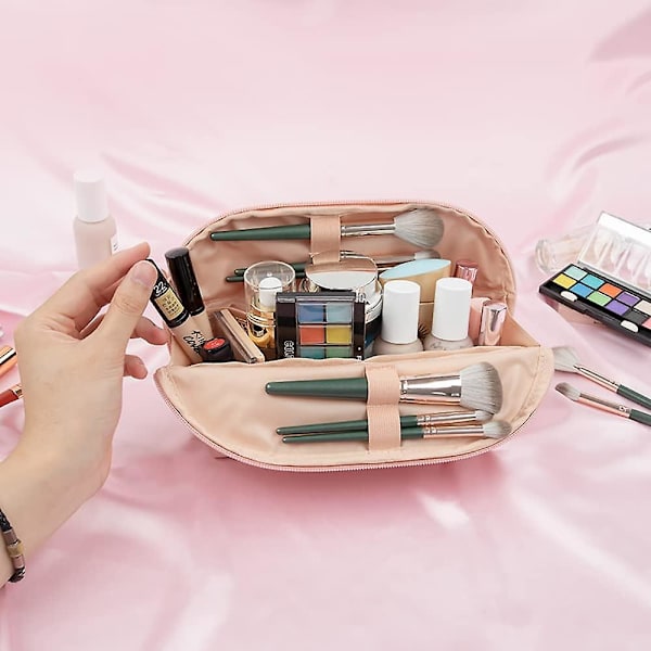Ethereal Stor Makeup Pung, Praktisk Makeup Taske til Håndtaske, Rejse Makeup Pung, Makeup Tilbehør Organizer, Stribet Pink