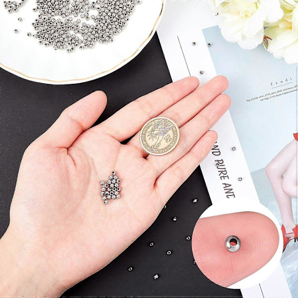 500 st små runda metallpärlor 1 mm litet hål boll distanspärlor rostfritt stål pärla 3 mm dia lösa pärlor metall distanser för smyckestillverkning fynd DIY