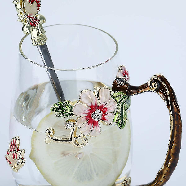 Sommerfugl Blomst Glas Kop Med Ske (rød-høj)