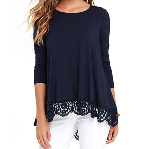 Høst Casual Klær For Kvinner Ensfarget Bobleermet Topp For Høst Vår Casual Bruk 2XL Navy Blue