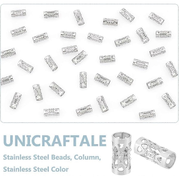 200 stk. 304 Rustfritt Stål Rørperler Lange Hule Søyle Slide Koblingsperler for Europeisk Sjarm Metall Hule Spacerperler for DIY Håndverk Smykker Maki
