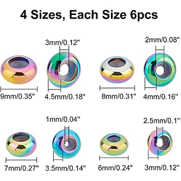 24 st 6/7/8/9mm Färgglada Distanspärlor med Plast Rostfritt Stål Stopp Pärlor Rondelle Lösa Pärlor Metall Pärlor Distanser Hitta för DIY Smycken Maki