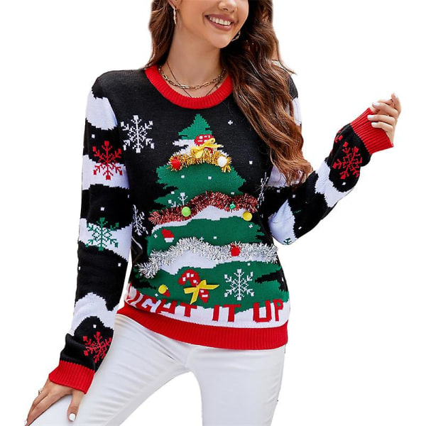 Dame Sweater Langærmet Julemønster Rund Hals Afslappet Løs Pullover Sweater style 3 L