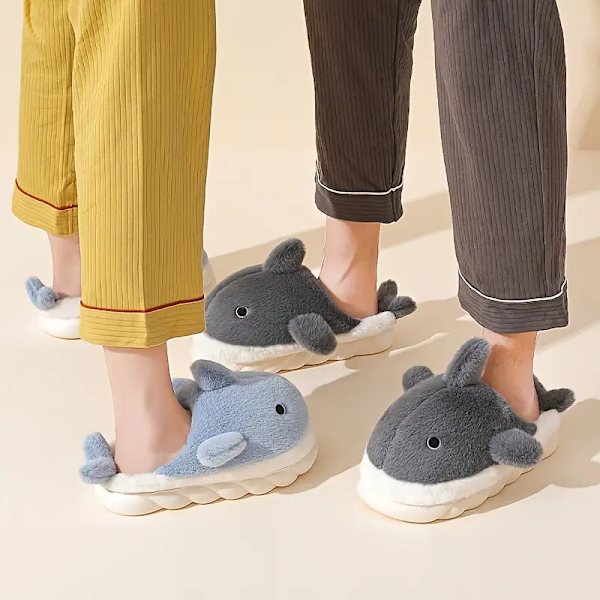 Söta hajtofflor Anti-skid Slip-on skor inomhus för män Mjuka plysch mysiga vinterskor grey EU40 41