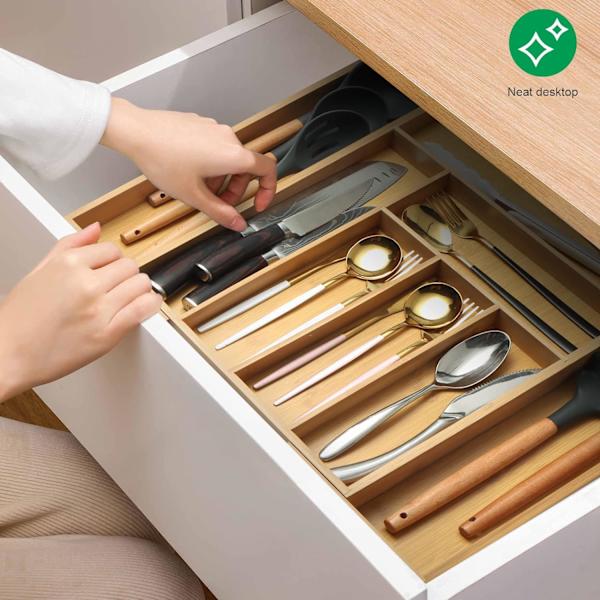 Uttrekkbar Bambus Bestikkorganisator for Skuffer