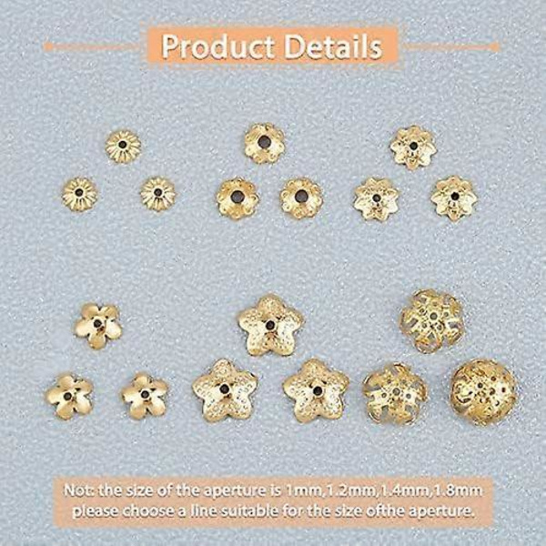 180 stk. 6 Størrelser Perlehetter Avstandsperlehetter Rustfritt Stål Blomsterperlehette Avstandsstykker for Armbånd Halskjede Smykkefremstilling 5-10mm Diameter Gullfarget