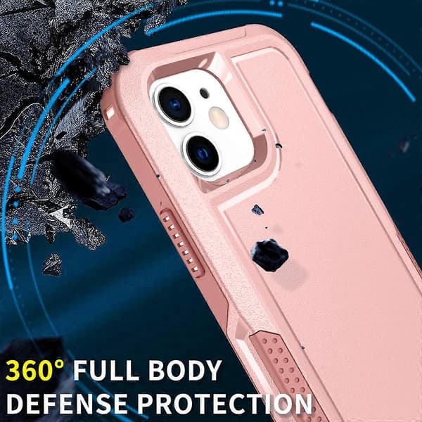 For iPhone 12 3 i 1 PC + TPU Støtsikkert Telefondeksel Pink