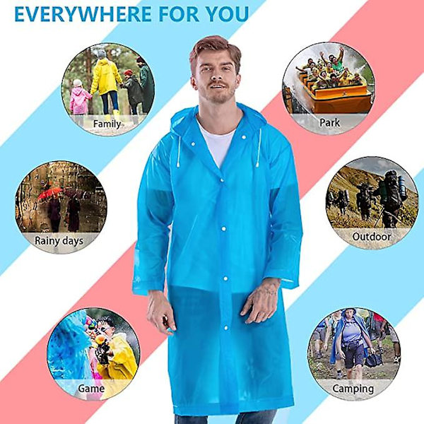 Ponchot aikuisille, uudelleenkäytettävät - Hupulliset sadetakit miehille, selviytymiseen, kestävä, armeijatason, vedenpitävä sadetakki Blue