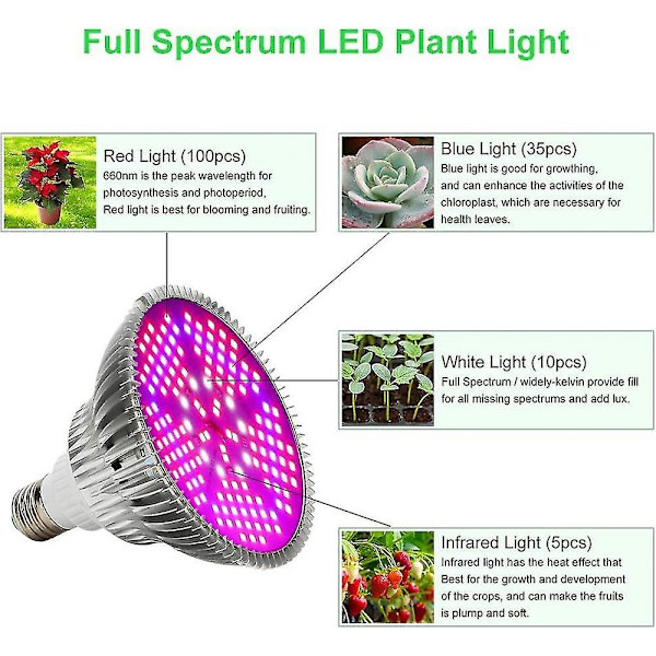 LED-växtlampa - Full Spectrum E27 100w Professionell växtlampa för fröblomning